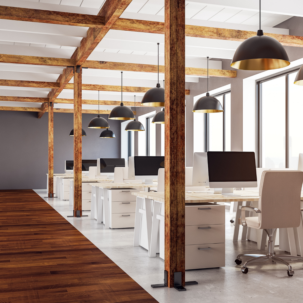 Commercial office fit-out with timber beams by HandyMax Carpentry